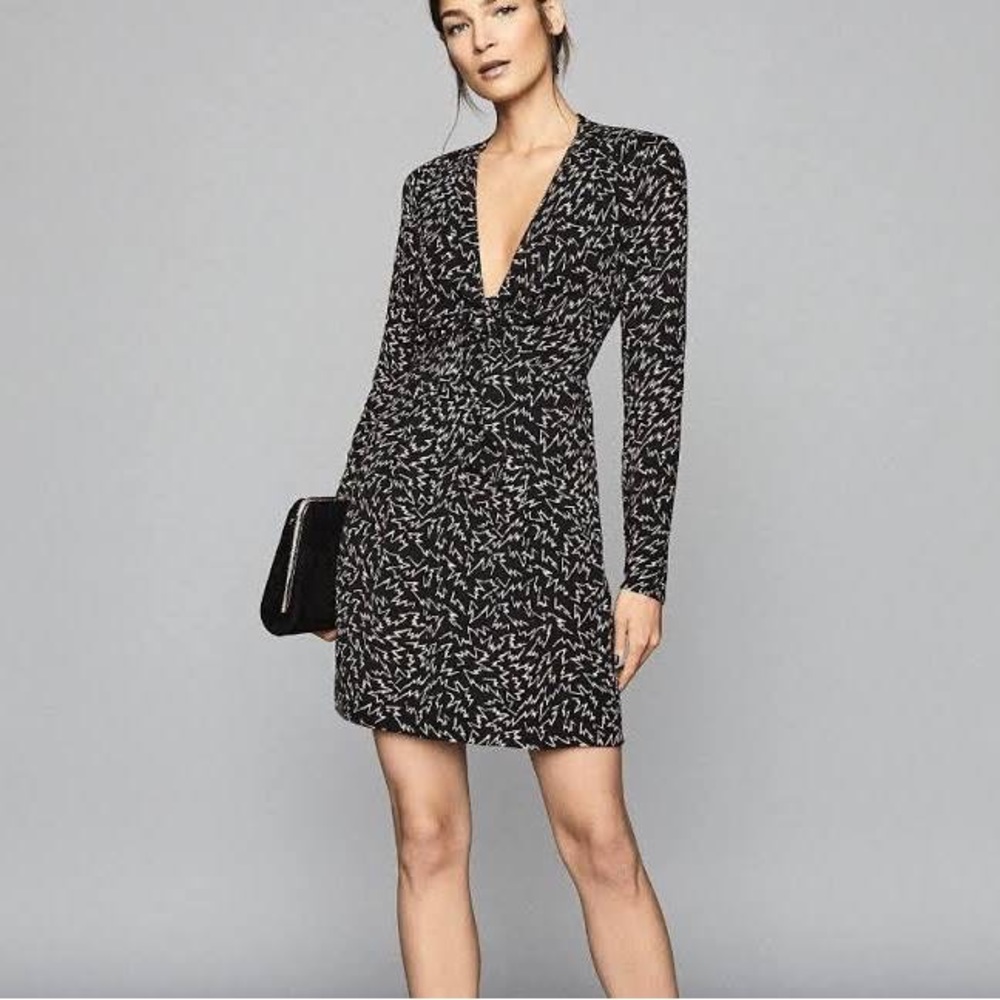Reiss Black/Tan Dress, plunge neckline. SZ US 6. Excellent condition, never worn